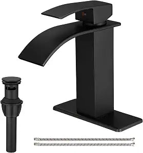 Matte Black Waterfall Bathroom Sink Faucet Single Handle Bathroom Faucet