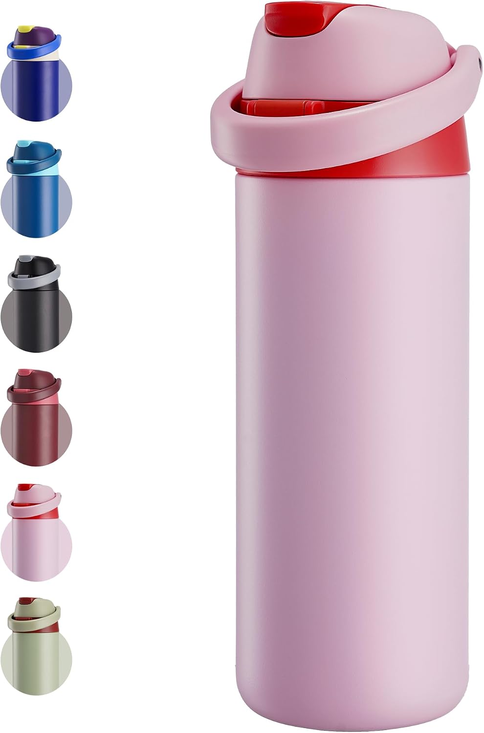 Fijinhom 18 oz Insulated Water Bottle, Stainless Steel Water Bottle with 2-in-1 Straw and Push-Button Spout Lid, Keeps 24 Hours Cold, Double Wall Vacuum Leak-Proof & BPA-Free for Sports, Travel, Pink