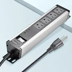Heavy Duty Power Strip 4 Outlets Surge Protector 2500W Metal Socket with Wall Mount Bracket,6FT Extension Power Cord Industrial Shop Garage Multiple Outlets, Certified (Silver, 4 outlets)