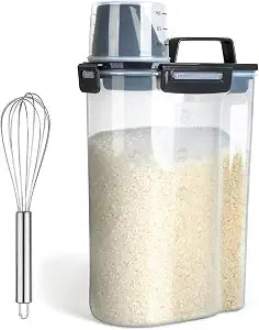 Uppetly Rice Airtight Dry Food Storage Containers, BPA Free Plastic Storage Bin Dispenser with Pourable Spout, Measuring cup for Cereal, Flour and Baking Supplies, Include a Stainless Steel Whisk