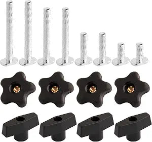 POWERTEC 71121V T Track Knob Kit w/Threaded Knobs and 5/16-18 T Track Bolts, 16 Piece Set, T Track Accessories for Woodworking Jigs and Fixtures