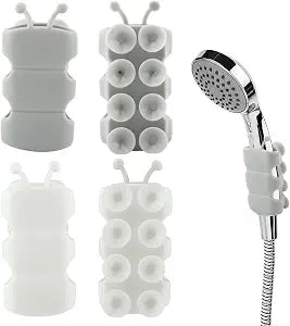4pcs Silicone Shower Head Holder, Universal Relocatable Shower Head Suction Cup Holder, No-Drilling Fixed Seat Shower Holder Wall Mount Adjustable Shower Head Bracket for Bathroom