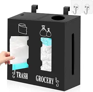 2 in 1 Trash Bag Dispenser and Grocery Bag Holder, Large Wooden Trash Bag Holder,Trash Bag Dispenser for Grocery Bags and Plastic Bags,Kitchen Cabinet Under Sink Organizers and Storage