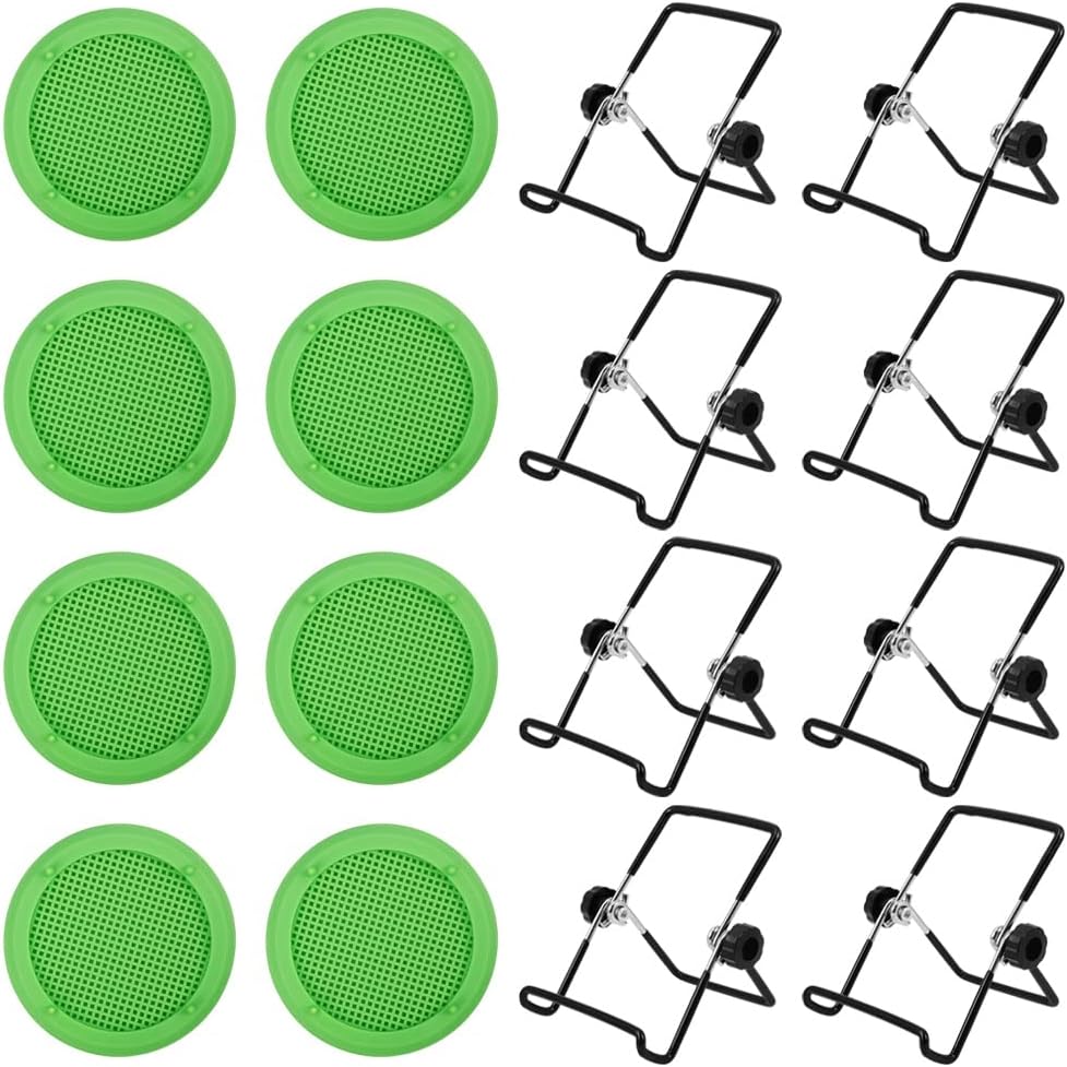 Picowe Plastic Sprouting Lids, Sprouting Jar Stands, for 86mm Wide Mouth Mason Jars, Canning Jars, Suit for Grow Bean Sprouts, Alfalfa, Salad Sprouts(16 Pack, Green)