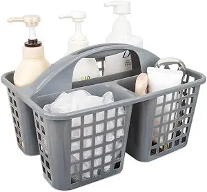 Portable Shower Caddy Basket Plastic Storage Basket with Compartments Grey