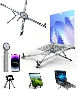 miley Laptop Stand for Desk, 8-Level Adjustable, Magnetic Phone Mount Gray