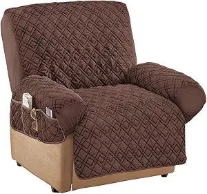 Collections Etc Diamond-Shape Quilted Stretch Recliner Cover with Storage Pockets and Elastic Straps - Furniture Protector, Chocolate, Recliner
