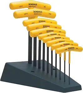 "Bondhus 13390 Set of 10 Hex T-handles w/Stand, sizes 3/32-3/8""", multi, one size
