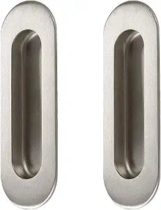 NGe Stainless Steel Oval Shape 120mm Recessed Sliding Door Flush Pull Handle Satin Nickel Finish 2Pcs