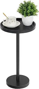 HOOBRO Small Round Side Table, Bamboo Drink Table, Coffee Martini Table with Pedestal Accent for Small Spaces in Living Room, Bedroom, Sofa Couch, Black BK235BZ01