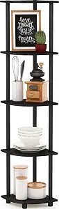 Furinno TURN-N-TUBE Corner Shelf, 5-Tier Corner Bookshelf, Open Storage Shelves, for Organization and Storage, Living Room, Home Office, Garage, Bedroom, Espresso