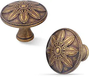 10 Pack Antique Brass Cabinet Knobs Vintage,1.4" Decorative Vintage Cabinet Hardware Handles for Cabinets and Drawers, Brass Kitchen Cabinet knobs Dresser Knobs Drawer Pulls