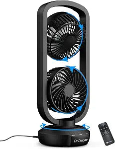 DR.PREPARE Dual Oscillating Tower Fan with 270 Tilt, 105 Oscillating, 3 Speeds and 3 Auto-Off Timer, Portable USB Powered Desk Fan for Bedroom Office Home Desk, Powerful Airflow 15 Inch