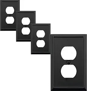 OKAWYC Single Duplex Outlet Cover Plate, 4- Pack Black Aria Metal Wall Plate 1 Gang, for Light Switch Cover, Receptacle Light Switch, Switch Cover Decorative Wallplate, Durable