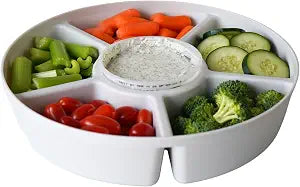 Divided Serving Tray with Airtight Lid, 6 Compartments, White