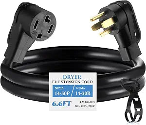 Kanayu 6.6 FT 30 Amp 4 Prong Dryer EV Extension Cord NEMA 14-30p/r,Black