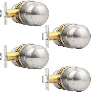 Probrico Brushed Nickel Passage Door Knobs Round Handles for Hall or Closet Knobs Keyless Hardware, 4 Pack