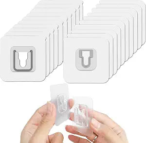 10 Pairs Double Sided Adhesive Wall Hooks Transparent - Self Mount Holder Hanger, Strong A+B Buckle Combination, 22lbs/10kg Max Heavy Duty, No-Trace Hanging for Bathroom, Kitchen, Office (20pcs)