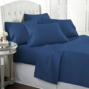6 Piece Bed Sheet Set for Teens, Full/Queen/King Hotel Premium Sheets with 4 Pillowcases, Lightweight Brushed Microfiber Deep Pockets, Breathable Cooling Bedding Sets (Navy, Queen)