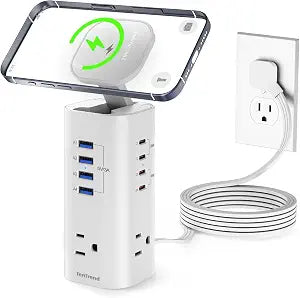 115W Fast Charging Station, TenTrend Power Strip Tower, 5FT Extension Cord