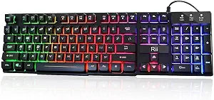 Rii RK100+ Multiple Color Rainbow LED Backlit Large Size USB Wired Mechanical Feeling Multimedia PC Gaming Keyboard,Office Keyboard for Working or Primer Gaming,Office Device(New RK100+)