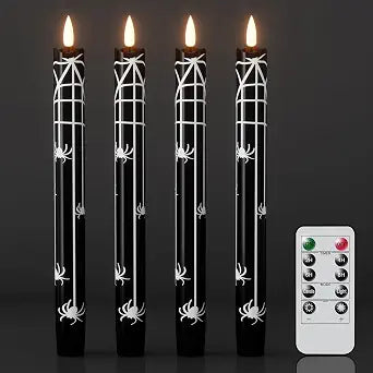 Wondise Black Halloween Flameless Taper Candles with Spider Decals