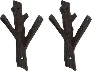 Ogrmar 2 Pcs Decorative Branch Cast Iron Wall Hooks for Hanging Things