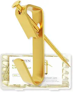 Picture Hangers Heavy Duty, 100 lb, 8 Sets, Hanging Hooks Hardware for Wall, Plaster, and Drywall | for Large, Painting, Frame, Easy Nails Set for Home Decor, Family Photo, with Nails, Gold