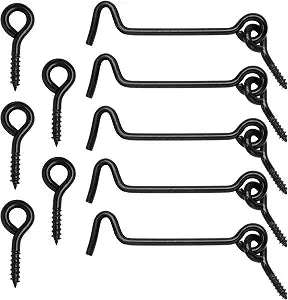5 Pcs 3 Inch Cabin Hook and Eye Latch, Black