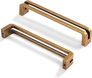 BOZWELL Antique Brass Cabinet Pulls, Heavy Duty Solid zinc Alloy 5 Inch128mm Hole Center Vintage Brass Square Kitchen Drawer Handles for Cupboard Hardware Handles 6 Pack BZ7600