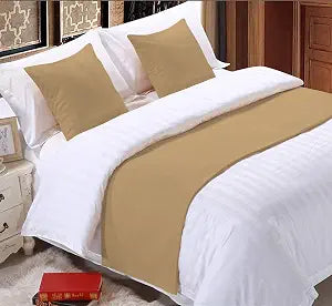 Elegant Decor Bed Runner with 2 Piece Cushion Covers| 800 TC, Luxury Decorative Bed Scarf, 100% Cotton, Hotel Quality Taupe, King