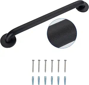 Anti-Slip Shower Grab Bar for Seniors Disabled,Bathroom Safety Bars for Wall Mount,High Load Capacity Toilet Grab Bars,Water-Resistant Shower Safety Bars for Elderly (Black Knurled, 24-inch Grab Bar)