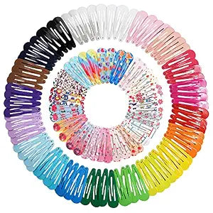120Pcs Snap Hair Clips 2 Inch Cartoon Solid Metal Barrettes No Slip Hairpin