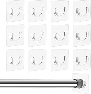 12PCS Adhesive Shower Rod Holder, Clear Shower Curtain Rod Holder for Wall