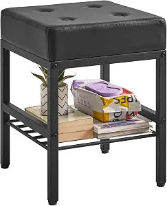 IBUYKE Square Makeup Stool, Footrest Chair, PU Vanity Seat, Black LG-60B