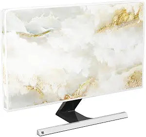 White Gold Computer Monitor Cover with Abstract Texture Marble Design 26, 27, 28 Inch Panel Case Computer Monitor Covers Sleeve Compatible with PC Desktop and TV LCD/LED/HD Screen Cover