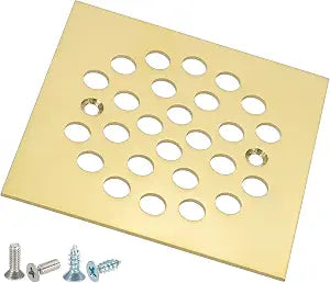 PATIKIL Shower Strainer Drain Trim Set 4-1/4", 1 Pcs 304 Stainless Steel Square Screw-in Shower Strainer Drain Cover with Screw for Bathroom Floor Lawns Landscaped Walkways Patios, Gold