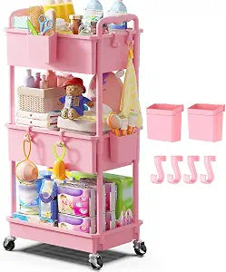 Goovilla Diaper Cart with Lockable Wheels and Easy Assembly, 3 Tier Pink