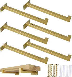 OVOV 6 Pack 12 Inch Gold Shelf Brackets with Lip Wall Shelf Brackets