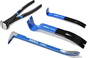 SHALL 4-Piece Pry Bar Set, 12-Inch Cats Paw Nail Puller, 10-Inch & 7.5-Inch Flat Claw Pry Bars, 8-Inch End Cutting Pliers, Utility Wonder Crowbar, Nail Remover Tool for Baseboard, Floor, Nails Removal