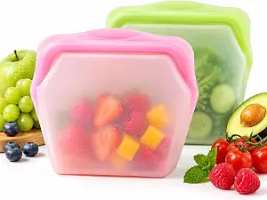 2PCS Everbag Silicone Reusable Food Storage Bag,1000ml Stand-Up Freezer