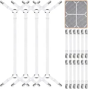 Suncalla 16 Pcs Bed Sheet Straps, Adjustable Sheet Fasteners with Non-Slip Fasteners Clips for Mattress Sofa Table Cloth