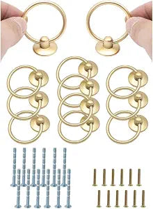 12-Pack Matte Gold Round Ring Cabinet Drawer Pulls Zinc Alloy