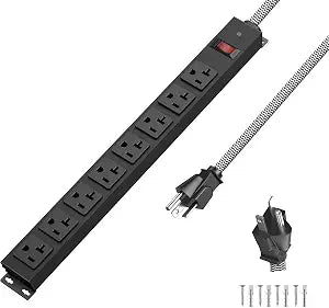 20Amp Power Strip Heavy Duty, Long Metal 8-Outlets, Black, 6FT 1200J