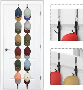 Hat Rack for Door, Hat Holder over the Door Hats Organizer for Baseball Caps, Hat Hanger for Closet, 12 Hooks Cap Organizer on Wall for Storage & Display - 2 Pack