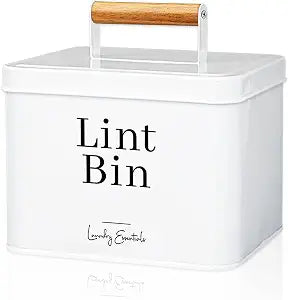 Modern Farmhouse Lint Bin for Laundry Room Decor and Accessories (White)