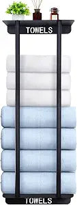 Bathroom Towel Storage Rack,30 Inch Towel Racks for Bathroom Wall Mounted with Shelf Can Holds 8 Large Towels, Metal Wall Towel Rack for Rolled Towels,Folded Towels (Black)