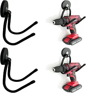 Pmsanzay 2 Pack Power Drill Tool Organizer Holder,Magnetic Tool Holders,Garage Tool Storage Rack,Heavy Duty Large Garage Magnet Utility Hooks with Rubber Coating, No Scratches - No Power Drill