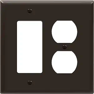 ENERLITES Combination Duplex Receptacle Outlet/Decorator Switch Wall Plate, Mid-Size 2-Gang 4.88" x 4.92", Polycarbonate Thermoplastic, 882131M-BR, Brown
