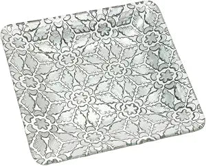Boston International Christmas Winter Holiday Glass Serving Plate, 10.25 x 10.25-Inches, Silver Filigree